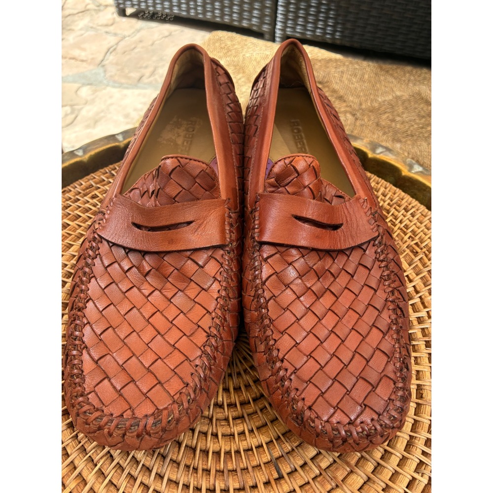 Robert Zur San Tropez Luggage Brown Woven Leather Driving Moccasins 9.5 M